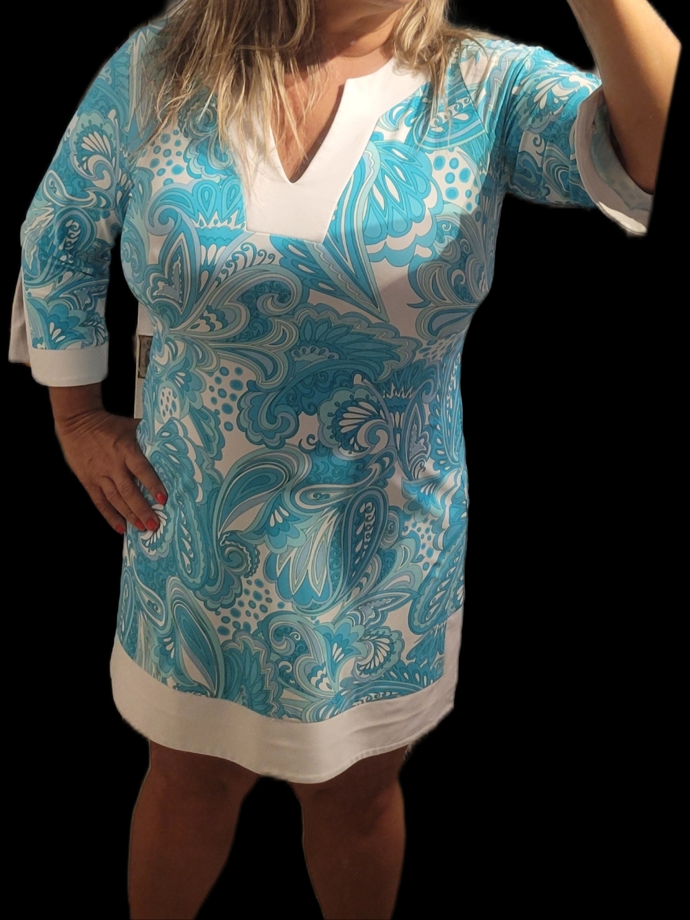 Jude Connally Turquoise White Groovy Dress